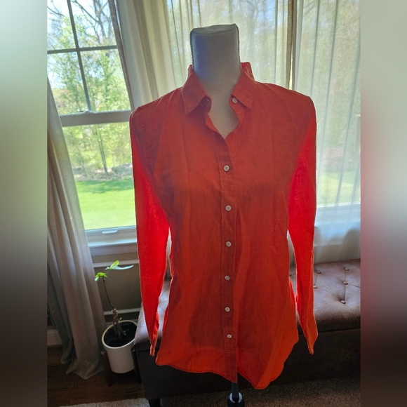 J. Crew Tops - NWT, JCrew, Orange, Linen, Long Sleeve Shirt, size 6
